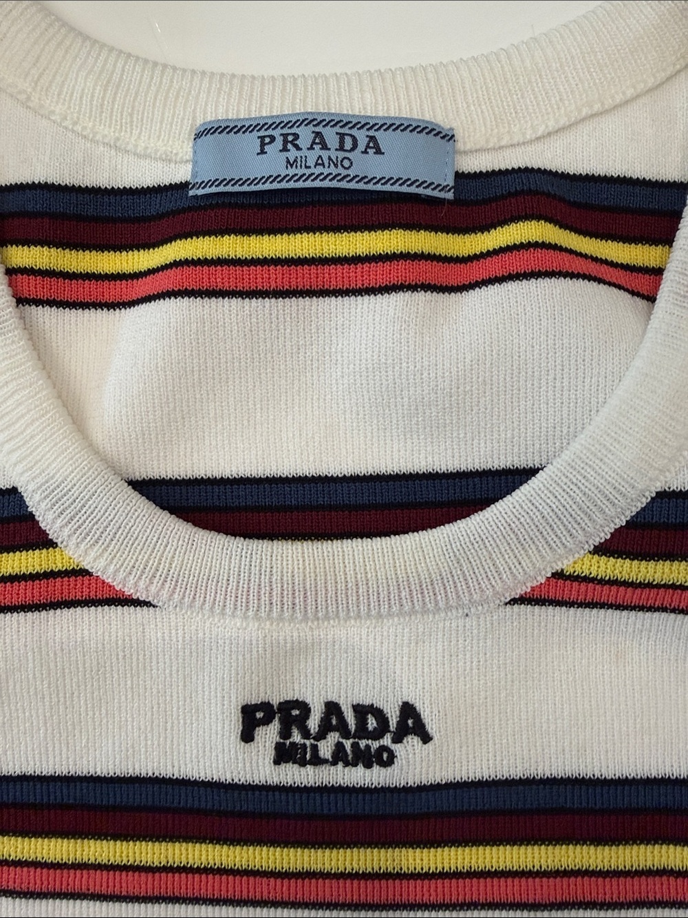 Women’s White Tank Top with Navy, Yellow & Red Stripes - Picture 8 of 8